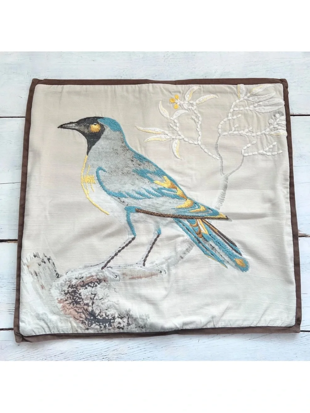 1 Pottery Barn BIRD Scientific Embroidered Crewel Throw PILLOW COVER 20